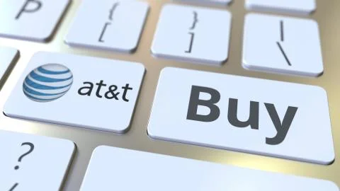 Computer keyboard with ATT logo and Buy text on the keys. Editorial 3D rendering Stock Illustration