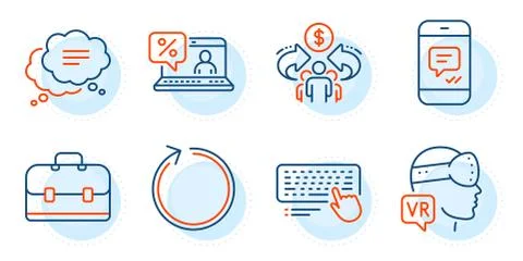 Computer keyboard, Augmented reality and Portfolio icons set. Loop, Text message イラスト素材