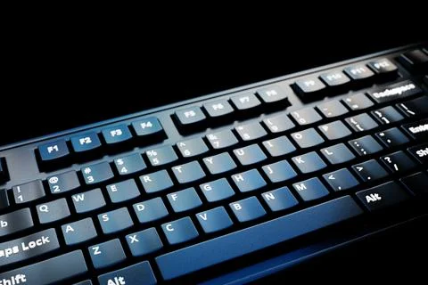 Computer keyboard on black background. 3D rendering of streaming gear and gam 스톡 사진