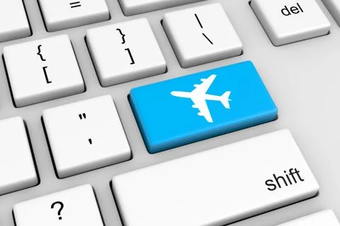 Computer Keyboard with Blue Airplane Button Illustration Stock Illustration