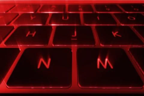 Computer keyboard with blue backlight close up 3d illustration Stock Illustration