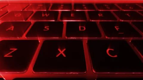 Computer keyboard with blue backlight close up 3d illustration Stock Illustration