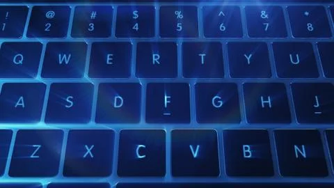 Computer keyboard with blue backlight close up 3d illustration Stock Illustration