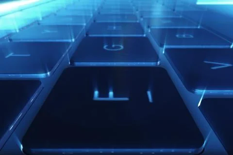 Computer keyboard with blue backlight close up 3d illustration Stock Illustration