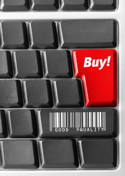 Computer keyboard with blue "buy" key 스톡 일러스트
