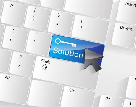 Computer keyboard - blue key solution, close-up Illustrazione stock