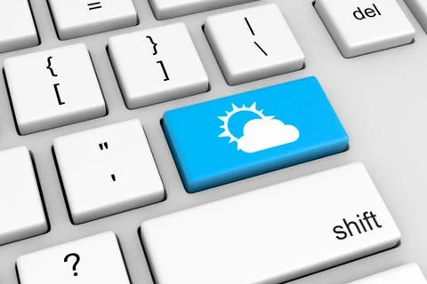 Computer Keyboard with Blue Weather Button Illustration Illustrazione stock