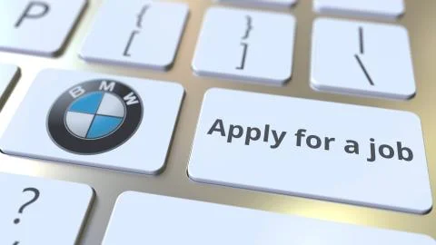 Computer keyboard with BMW logo and Apply for a job text on the keys. Editorial Stock Illustration