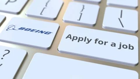 Computer keyboard with BOEING logo and Apply for a job text on the keys Stock Illustration
