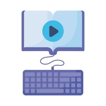 Computer keyboard with book on white background Illustrazione stock