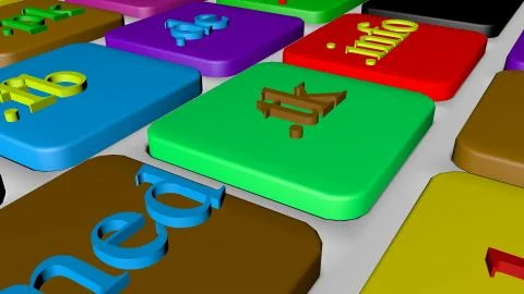 Computer keyboard button key with colorful website and Internet domain names. Stock-Illustration