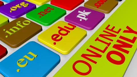 Computer keyboard button key with colorful website and Internet domain names. Foto stock