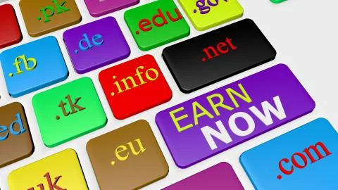 Computer keyboard button key with colorful website and Internet domain names. 스톡 사진