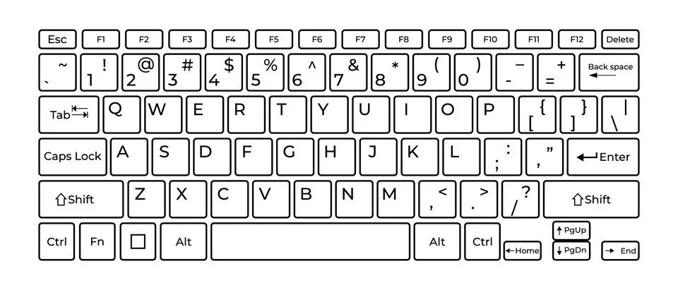 Computer keyboard button layout template with letters for graphic use. Vector Stock Illustration