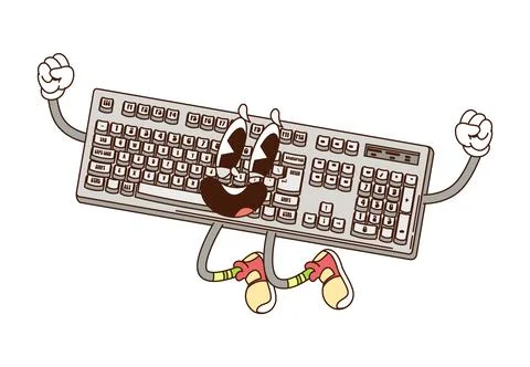 Computer keyboard cartoon groovy funny character Stockillustratie