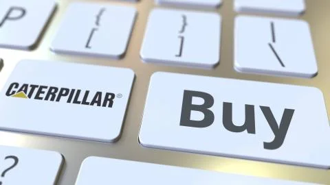 Computer keyboard with CATERPILLAR logo and Buy text on the keys. Editorial 3D Stock Illustration
