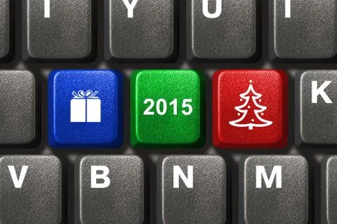 Computer keyboard with christmas keys Illustrazione stock