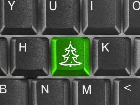 Computer keyboard with Christmas tree key Computer keyboard with Christmas... Stock Photos
