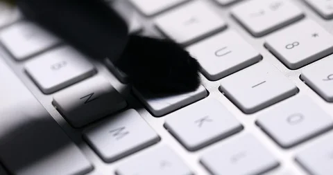 Computer keyboard cleaning with brush, closeup  detail Stock Footage 103174304