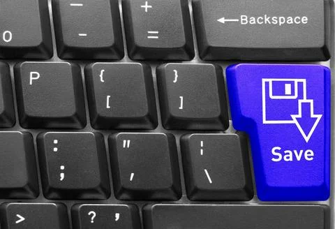 Computer keyboard concept Close-up of Computer keyboard, with blue Save ke... Foto stock