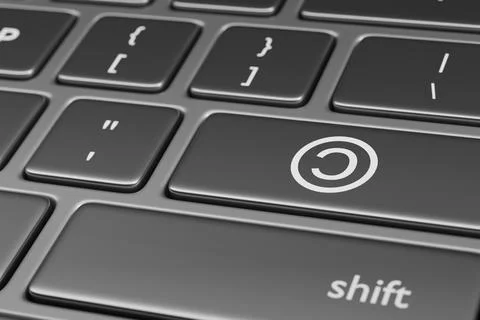 Computer keyboard with copyleft symbol on one key. 3D illustration. Stock Illustration