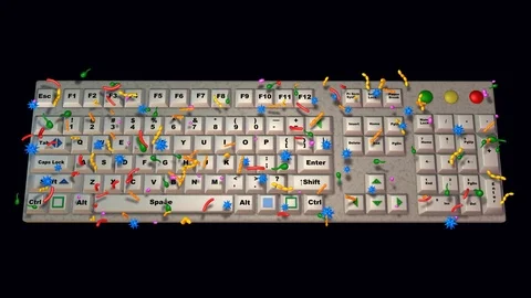 Computer keyboard covered with germs, bacteria, viruses, microbes Stock Footage 100569013
