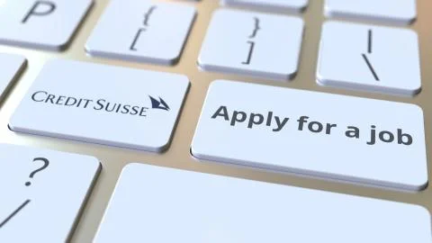 Computer keyboard with CREDIT SUISSE logo and Apply for a job text on the keys Stock Illustration