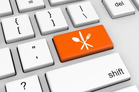 Computer Keyboard with Cutlery Restaurant Button Illustration Stock Illustration