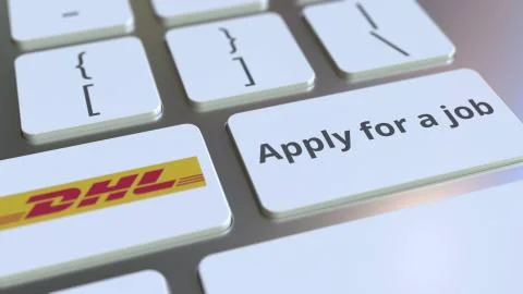 Computer keyboard with DHL logo and Apply for a job text on the keys. Editorial Stock Illustration