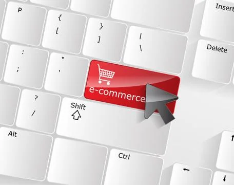 Computer keyboard with e-commerce key 스톡 일러스트
