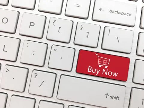 Computer keyboard enter button with Buy Now and Shopping cart symbol Foto stock
