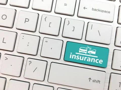 Computer keyboard enter button with insurance and symbol Stock Photos