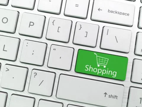 Computer keyboard enter button with Shopping and Shopping cart symbol Stock Photos