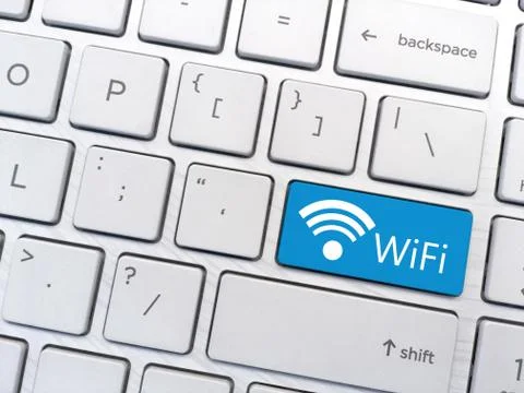 Computer keyboard enter button with WiFi and Wifi symbol Stock Photos