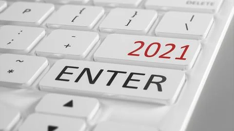Computer keyboard enter New Year 2021 3d illustration Stock Illustration