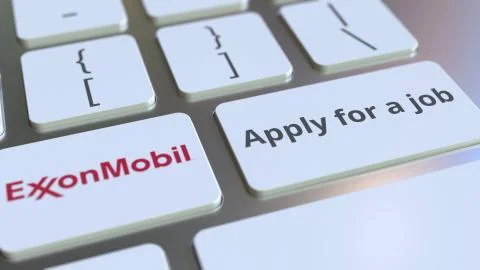 Computer keyboard with EXXON MOBIL logo and Apply for a job text on the keys Stock Illustration