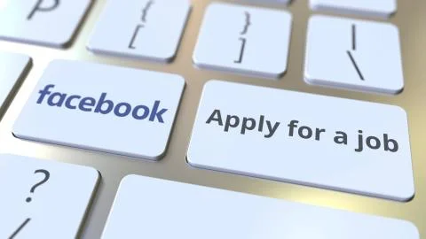 Computer keyboard with FACEBOOK logo and Apply for a job text on the keys Illustration