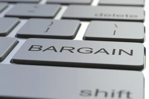 Computer keyboard featuring BARGAIN key. Conceptual 3D rendering Illustrazione stock