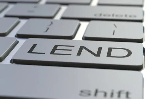 Computer keyboard featuring LEND key. Conceptual 3D rendering Illustrazione stock