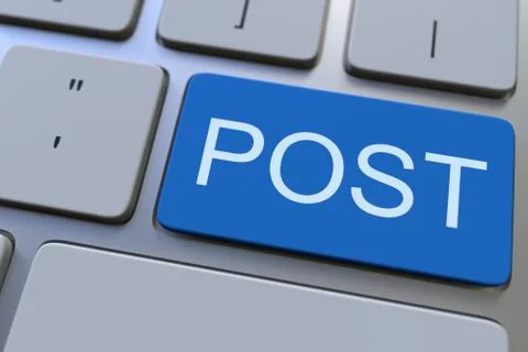 Computer keyboard featuring POST key. Conceptual 3D rendering Illustrazione stock