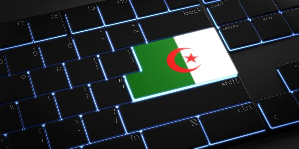 Computer keyboard with flag of Algeria - 3D illustration 库存插图