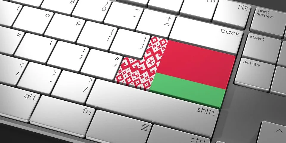 Computer keyboard with flag of Belarus - 3D illustration 库存插图