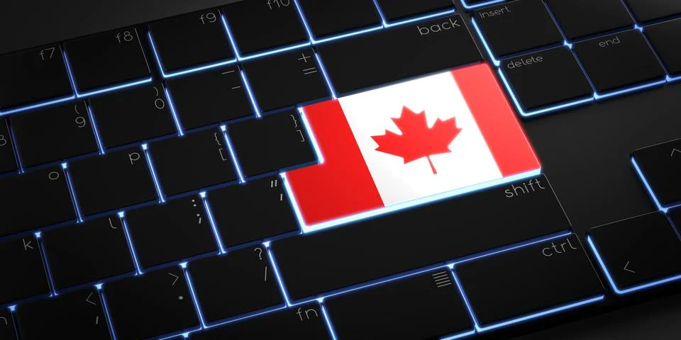 Computer keyboard with flag of Canada - 3D illustration Stock Illustration