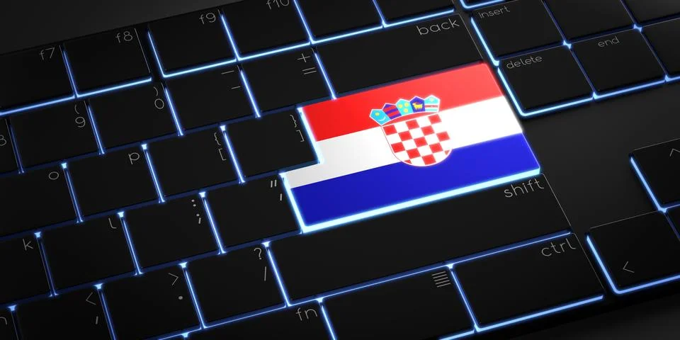 Computer keyboard with flag of Croatia - 3D illustration 库存插图