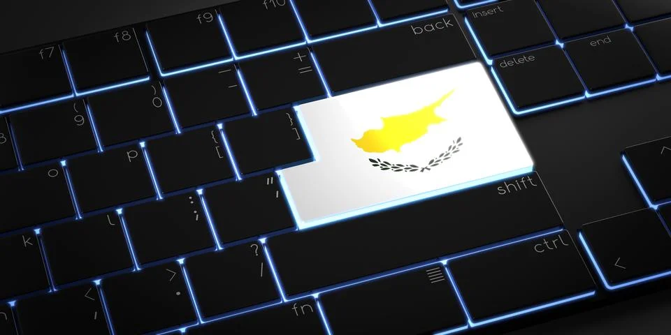 Computer keyboard with flag of Cyprus - 3D illustration 库存插图