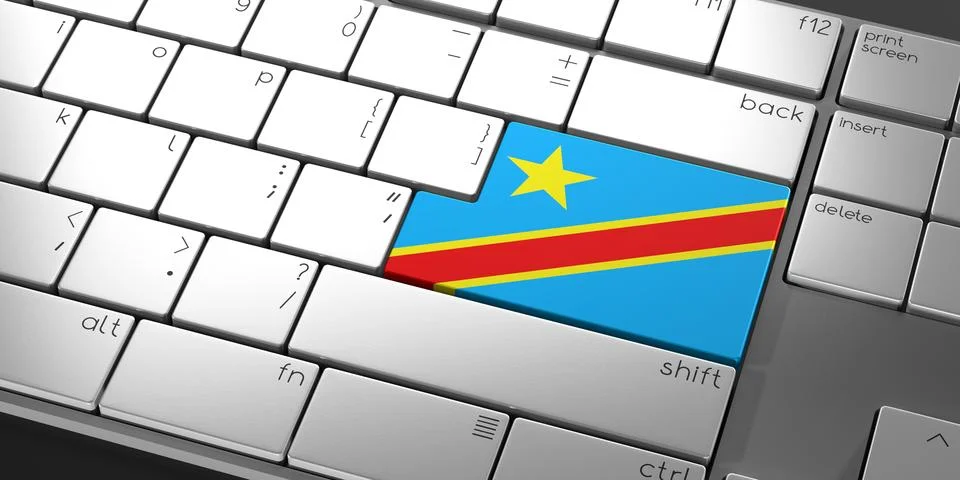 Computer keyboard with flag of Democratic Republic of the Congo - 3D illust.. Stock Illustration