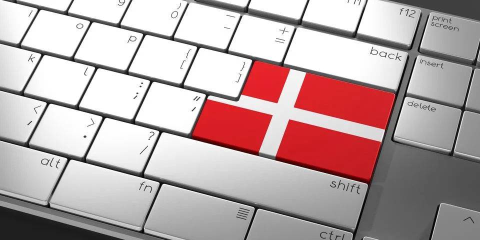 Computer keyboard with flag of Denmark - 3D illustration Stock Illustration