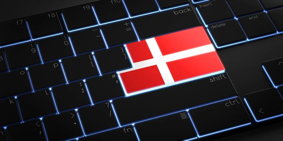 Computer keyboard with flag of Denmark - 3D illustration Stock Illustration