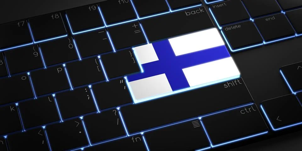 Computer keyboard with flag of Finland - 3D illustration 库存插图