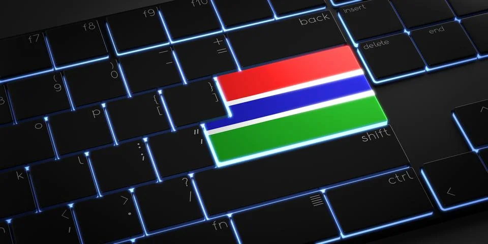 Computer keyboard with flag of Gambia - 3D illustration 库存插图